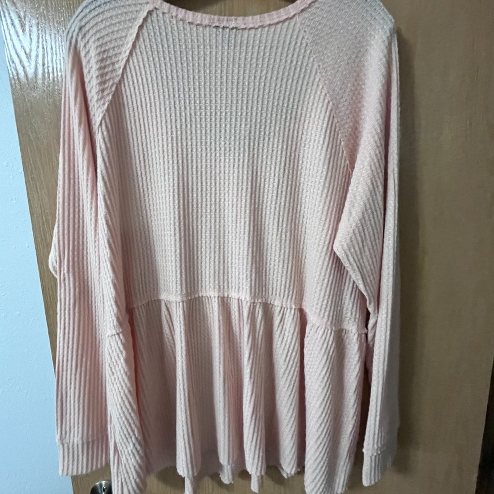 long sleeve waffle knit peplum top - Picture 2 of 3
